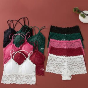 Damen-Spitzen-Bralette- und Höschen-Set