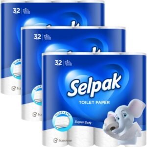 Selpak Toilettenpapier 3-lagig, 4480 Blatt Klopapier 100% reine Zellulose, Extra Weich und Stark, Toilet Paper, Wc Papier, 96 Rollen (3x32 Rollen)