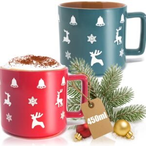 com-four® Weihnachtlicher Kaffeebecher XL aus Porzellan 450 ml -  Festliche
