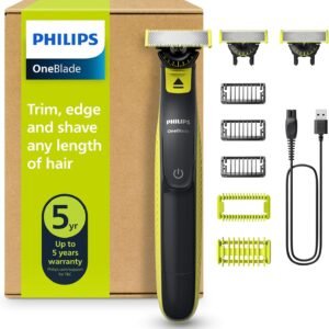 PHILIPS OneBlade 360 Face & Body - elektrischer Rasierer, Trimmer & Bodygroomer, 3x 360 Klingen, 3x Trimmaufsätze (1/3/5 mm), 2x Körperaufsätze, Nass- & Trockenrasur für Gesicht & Körper