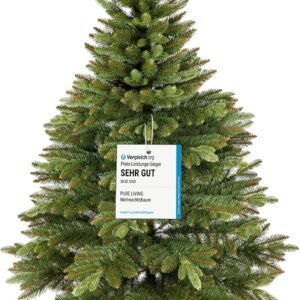 Premium Weihnachtsbaum künstlich 120cm - TESTSIEGER 10 Jahre GARANTIE - Naturgetreu, dichte Zweige, Künstlicher Weihnachtsbaum mit Holzständer – Tannenbaum künstlich von Pure Living